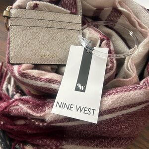 Nine West Cream Card Holder and Red Scarf Set